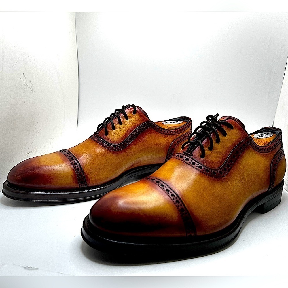 STUNNING Zampiere Burnished Calf-Skin Leather Cap-Toe Oxfords 🤩🤩🤩 MINT COND. - Picture 3 of 16